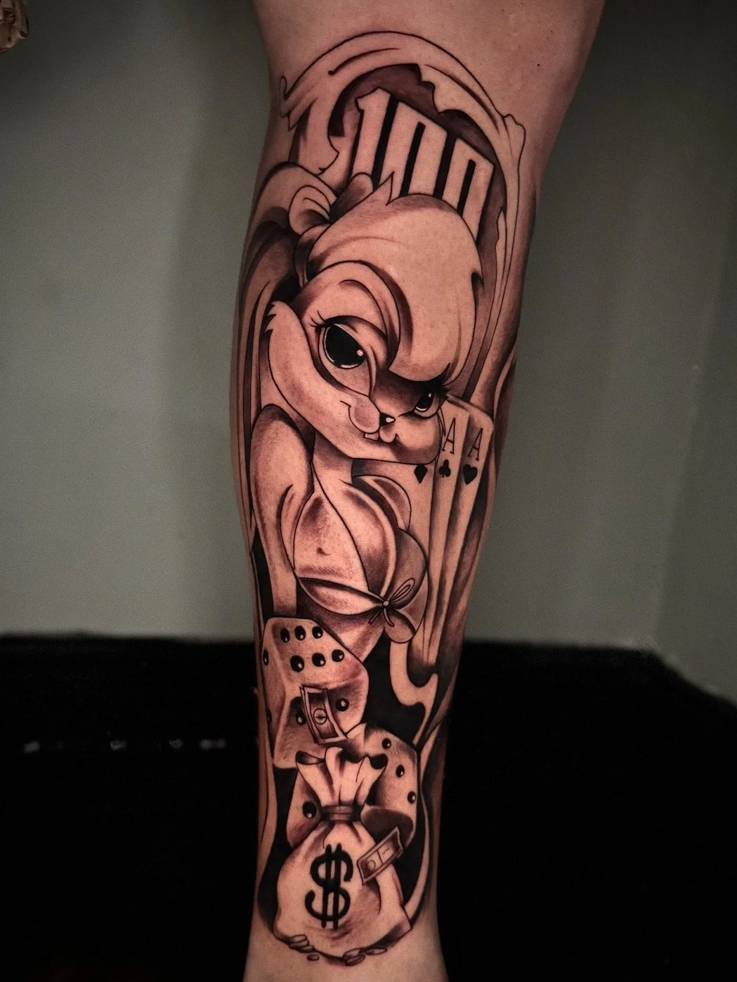 Custom illustrative gangster cartoon tattoo by InkArt Tattoos Miami.JPEG