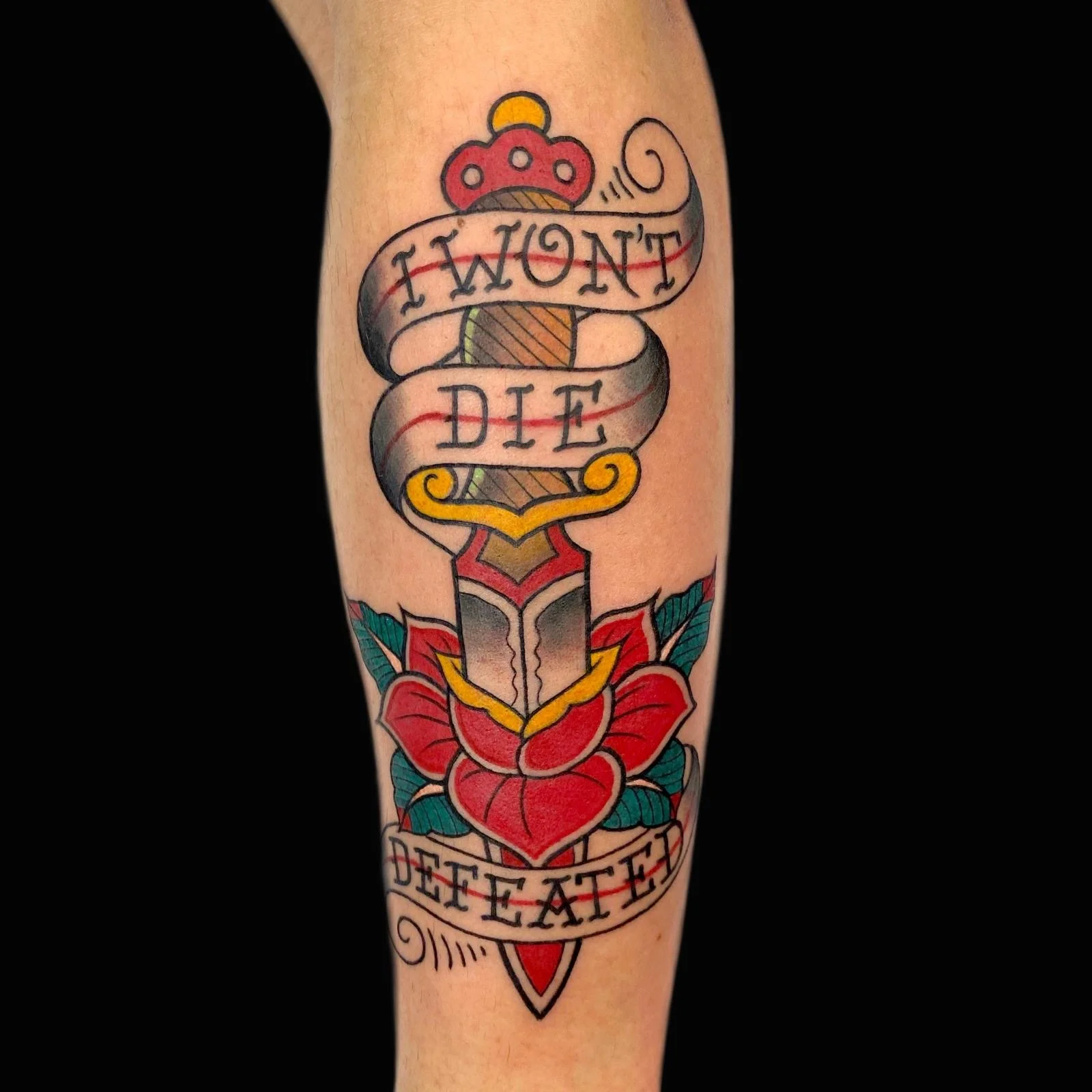 American traditional dagger tattoo with banner by InkArt Miami.jpg