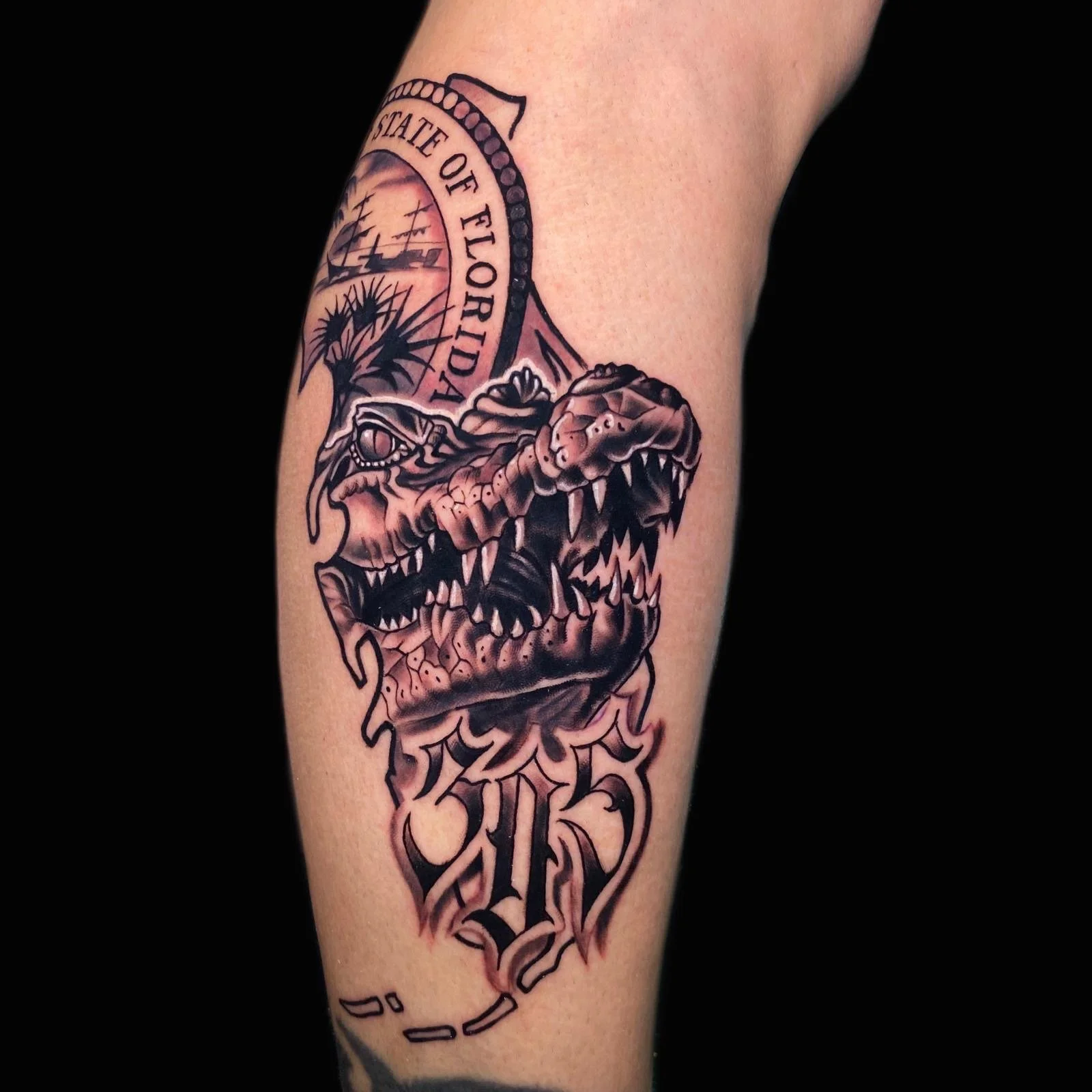 Custom illustrative Florida alligator tattoo by InkArt Tattoos Miami Florida.jpg