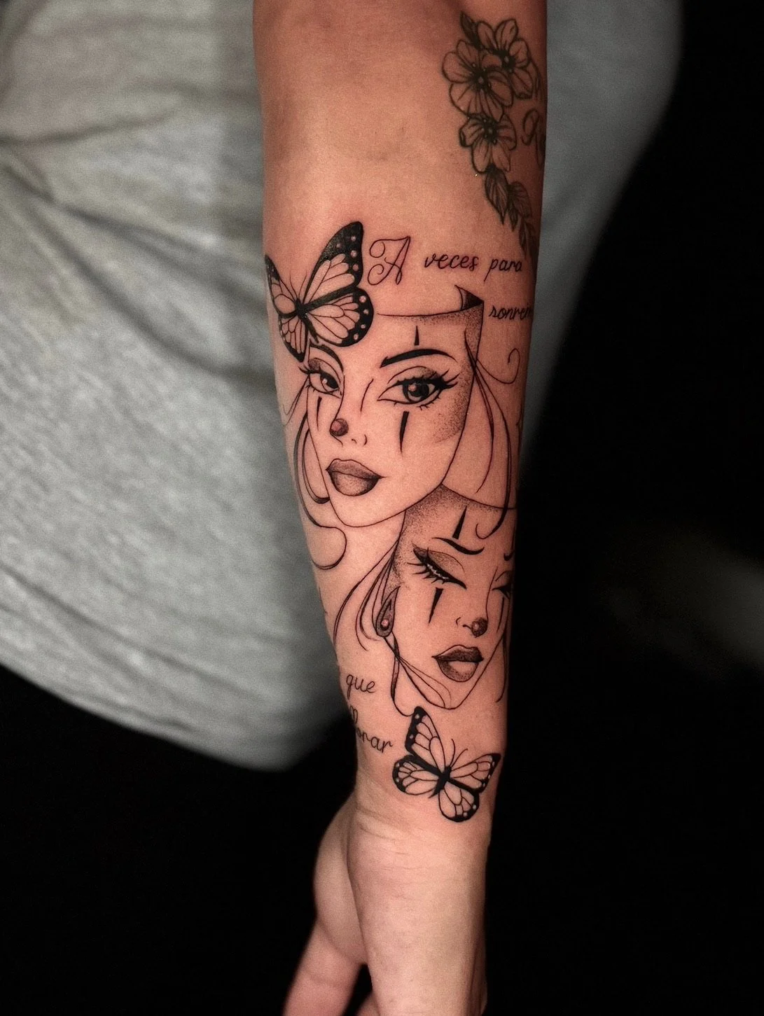 Fine line female portrait tattoo illustrative style by InkArt Tattoos Miami.JPG