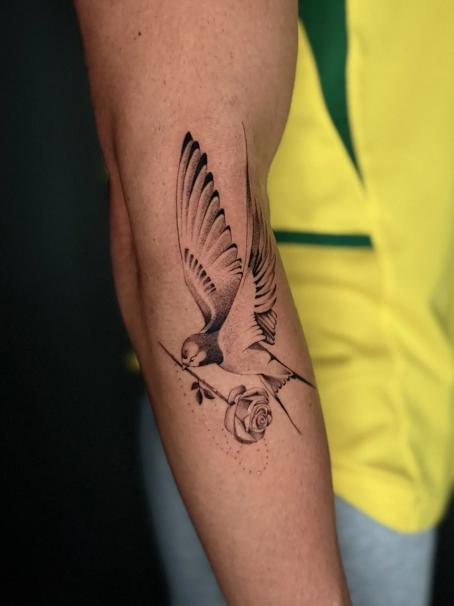 Fine line flying bird tattoo minimalist style by InkArt Tattoos Miami.JPG