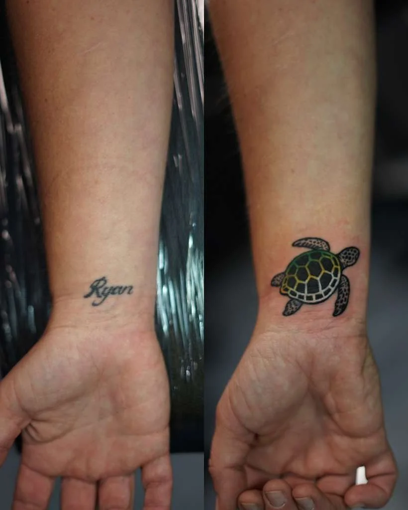 Small turtle tattoo cover up by InkArt tattoo studio Miami.JPG