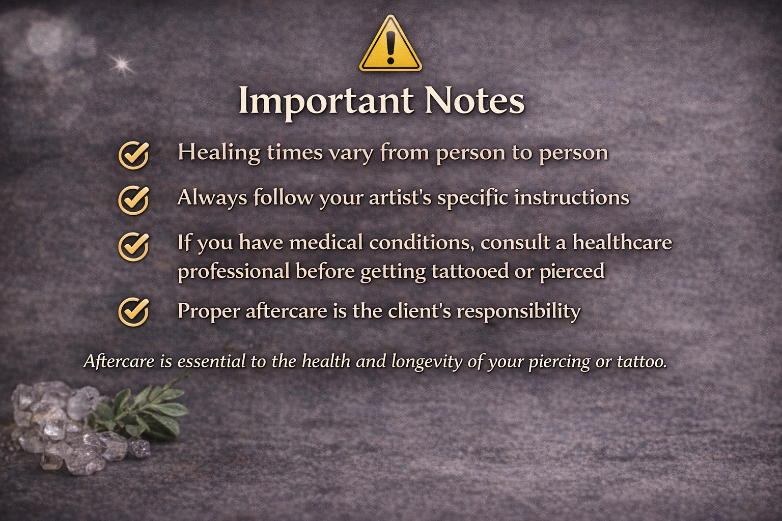 Tattoo and piercing aftercare reminder instructions for proper healing and preventing infection.png
