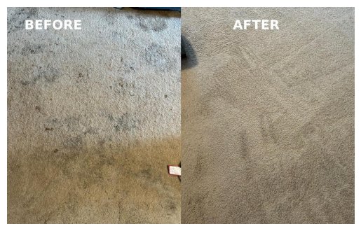 Heavily soiled carpet before a professional deep clean in Colwyn Bay.