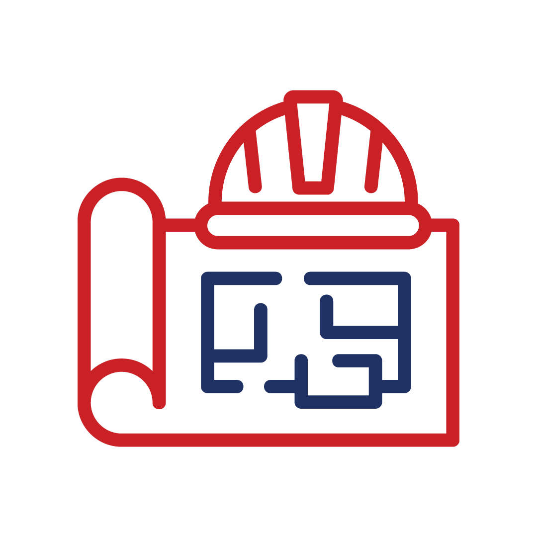 Icon of a construction helmet and blueprint with a blueprint plan