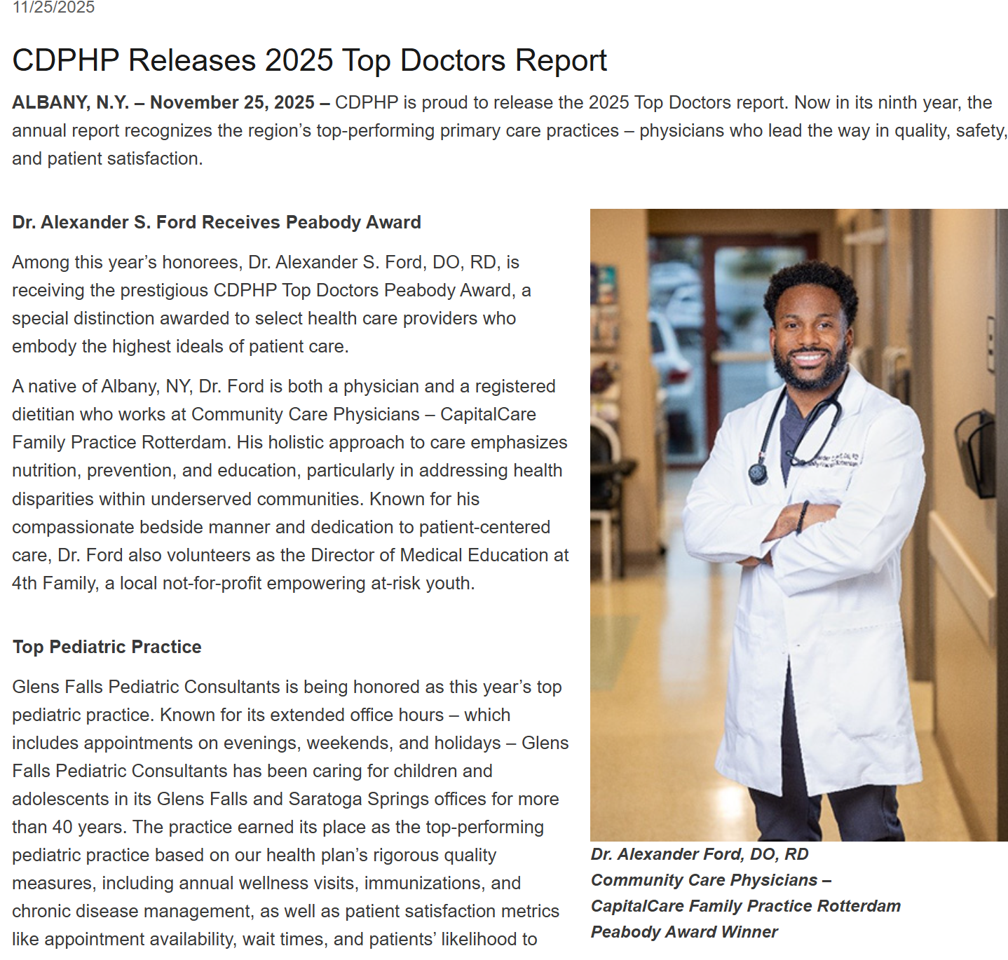 2025 CDPHP Top Doctors Peabody Award