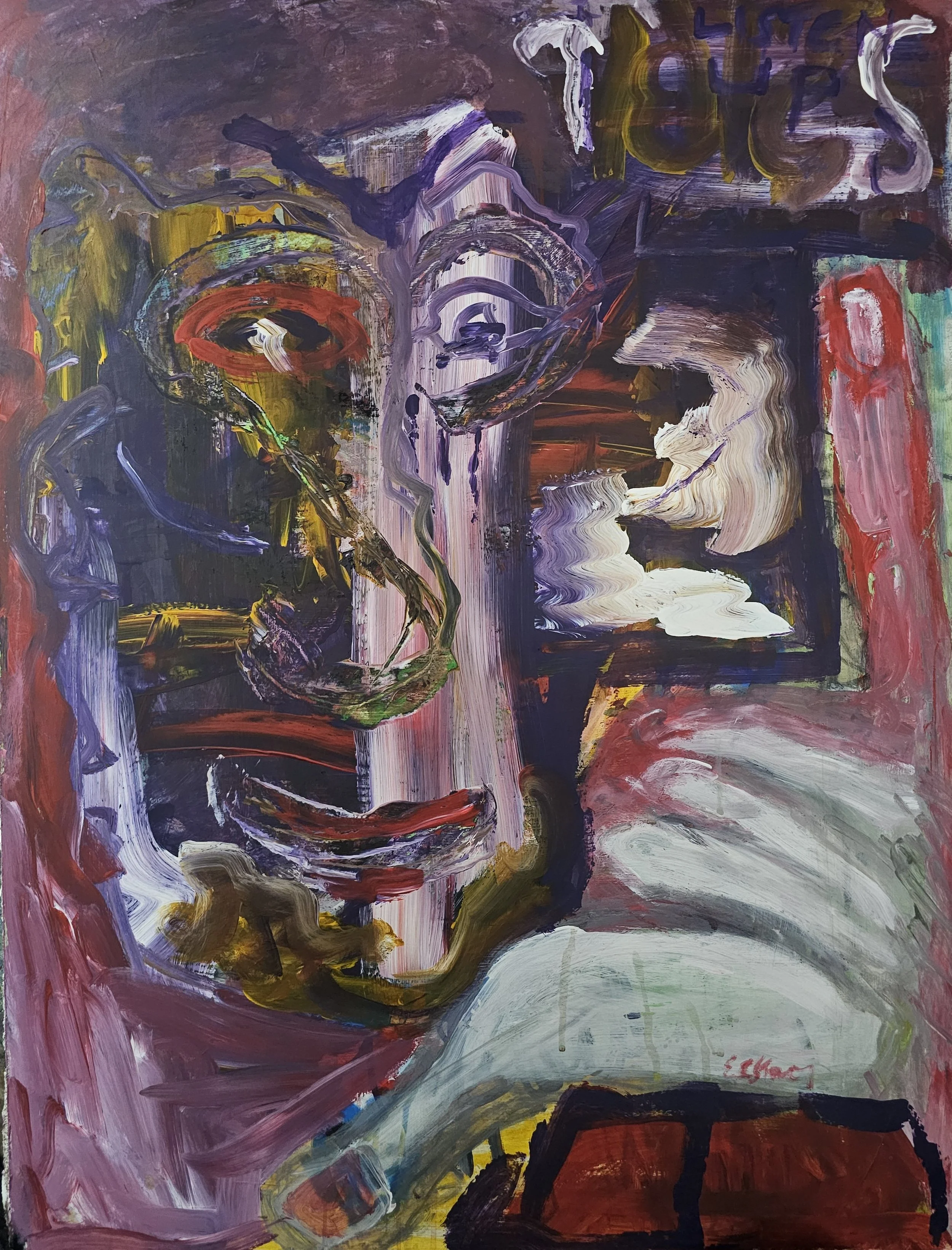 Listen Up, 2026. Acrylic on wood. 80 x 60 cm