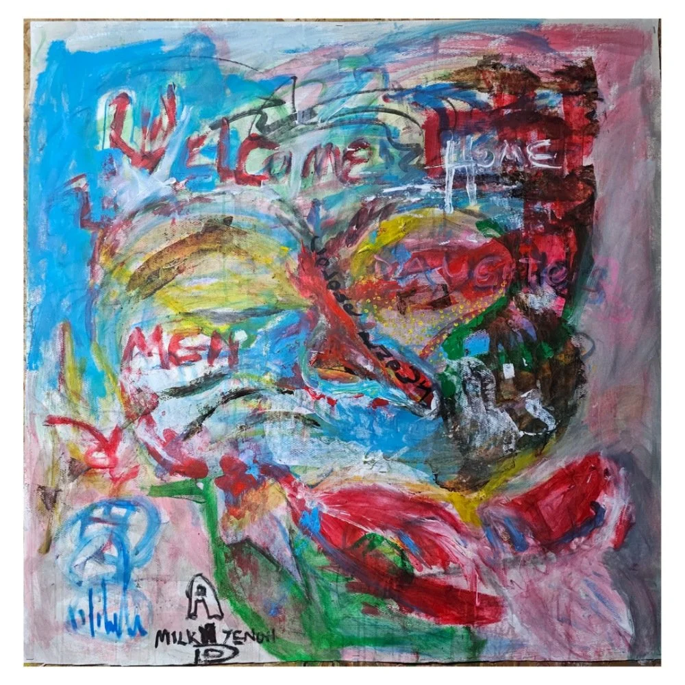 Flowing with milk and honey, 2026. Acrylic on paper. 100 x 100 cm