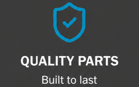 Logo with a shield and checkmark, with the text 'Quality Parts Built to Last'.
