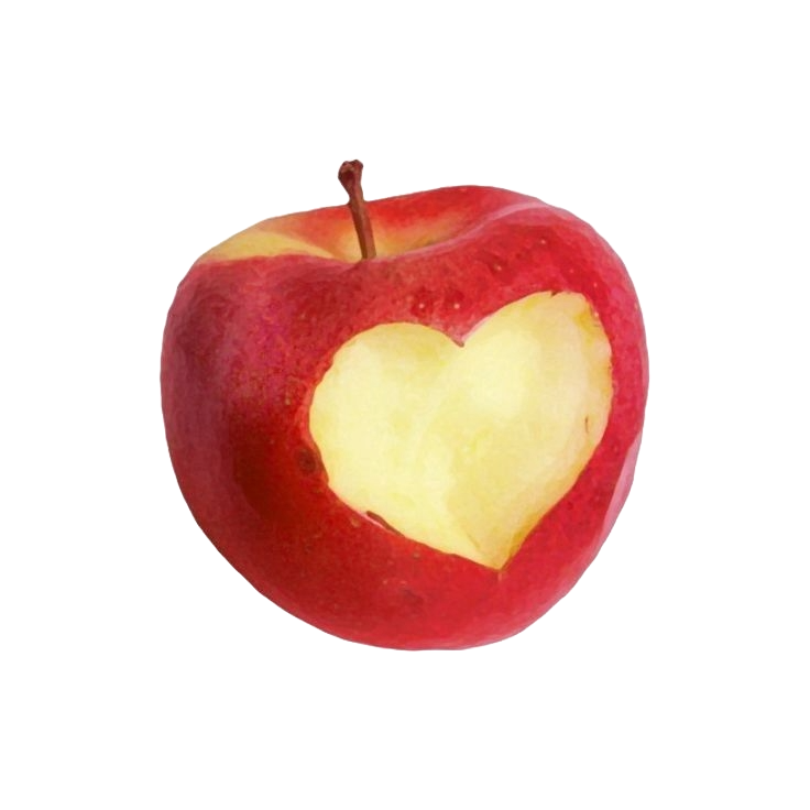 Red apple with a heart-shaped section carved out of its side.