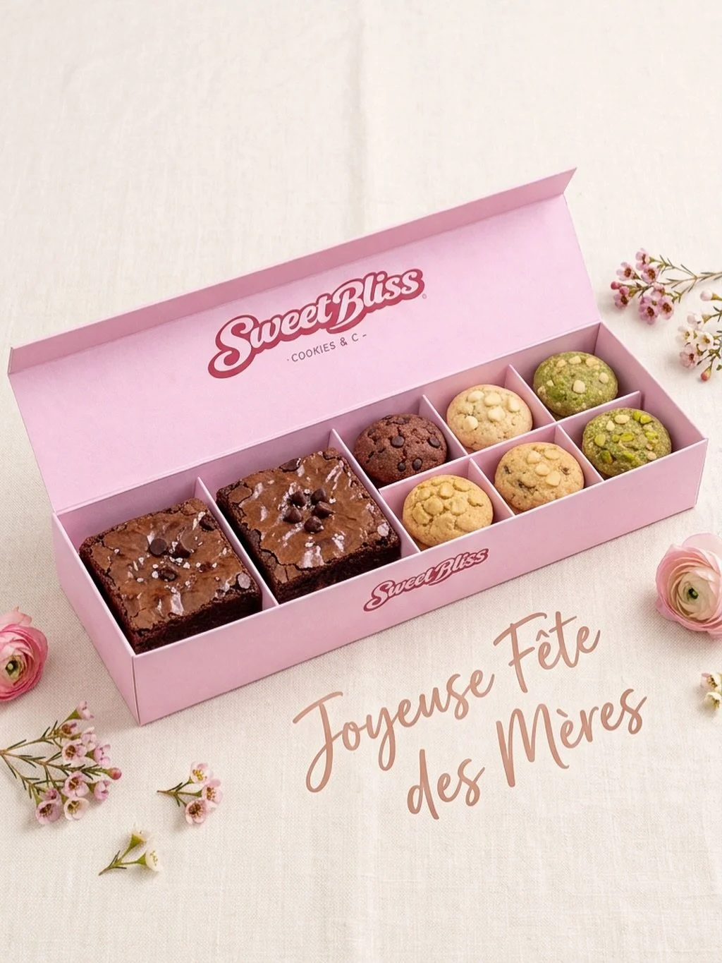 &ldquo;Parce qu&rsquo;elle m&eacute;rite le meilleur 🤍
Notre bo&icirc;te sp&eacute;ciale f&ecirc;te des m&egrave;res est l&agrave;.&rdquo;

&bull;1 brownie fondant 🍫 
&bull;5 mini cookies ultra gourmands 🍪
Le cadeau parfait, simple et rempli d&rsq