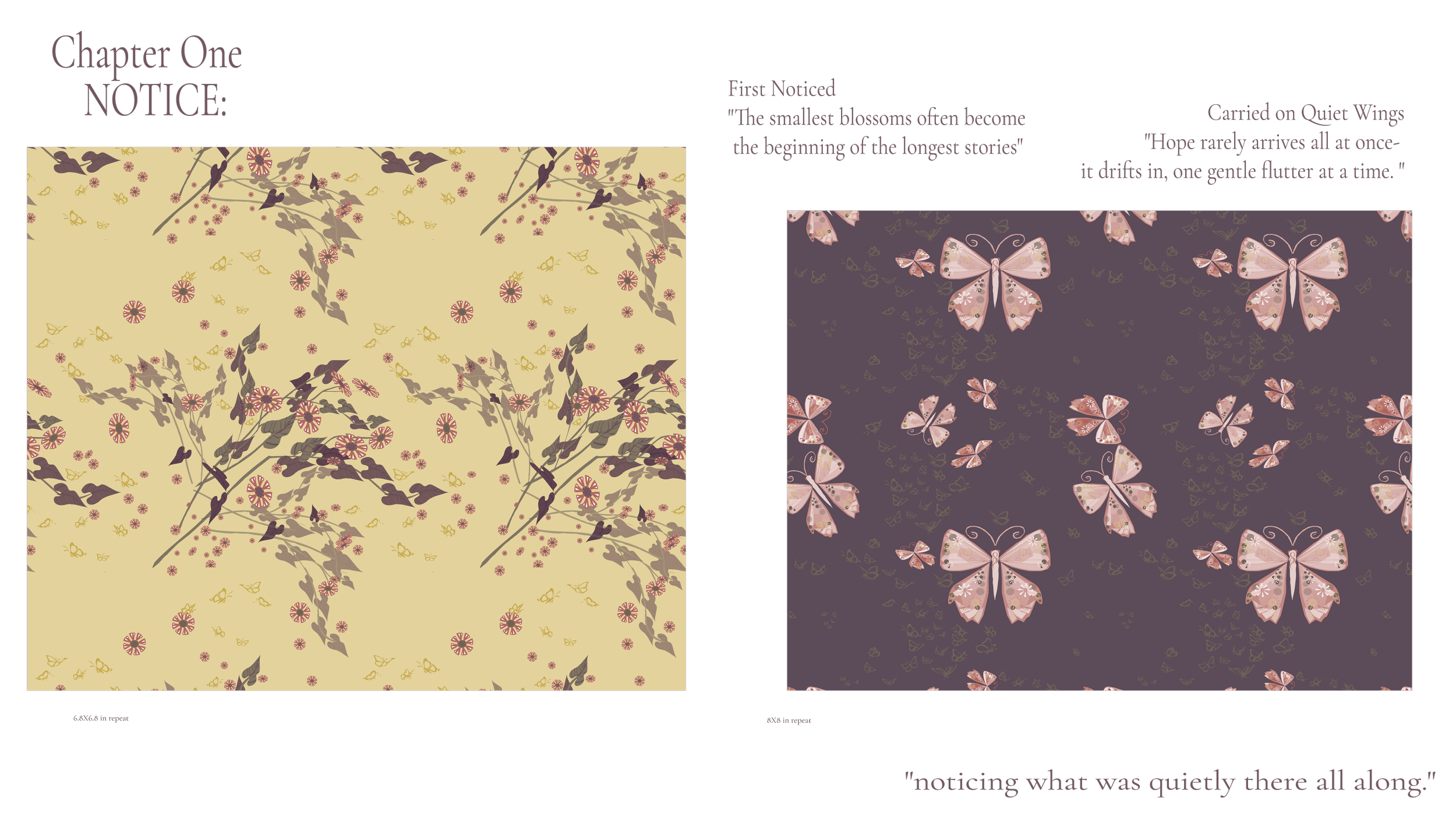 “Nature’s Margins pattern detail — hand-drawn botanical motifs inspired by Montana wildflowers and riverside plants, by Driftzen Studio, available for art licensing”
