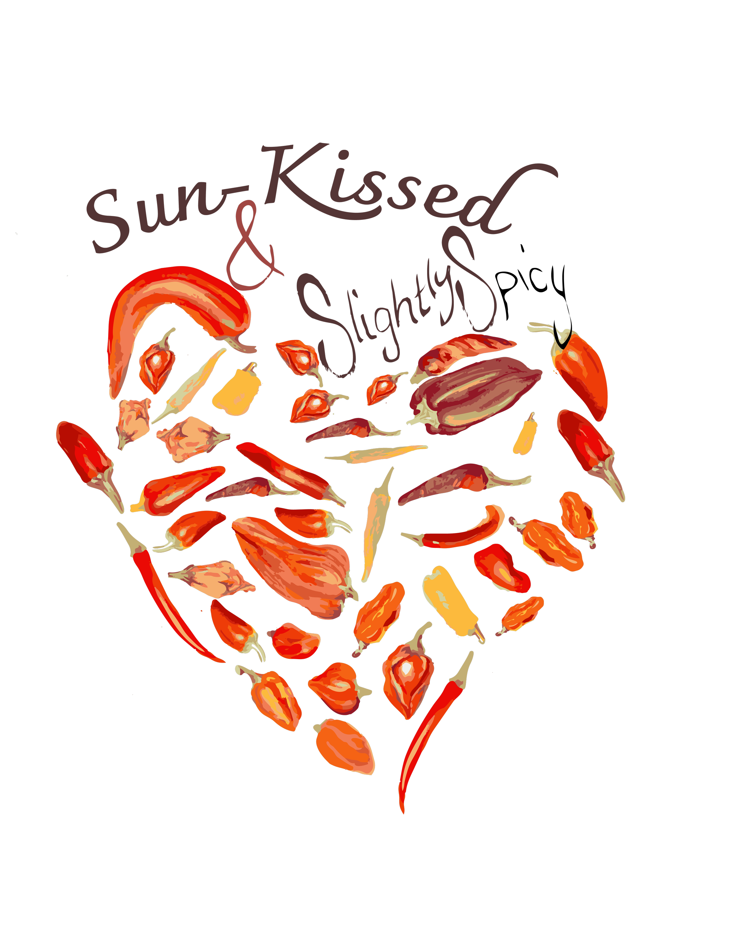 Illustration of a light bulb made up of various small vegetables and peppers, with the text 'Sun-Kissed & Slightly Savory' above it.