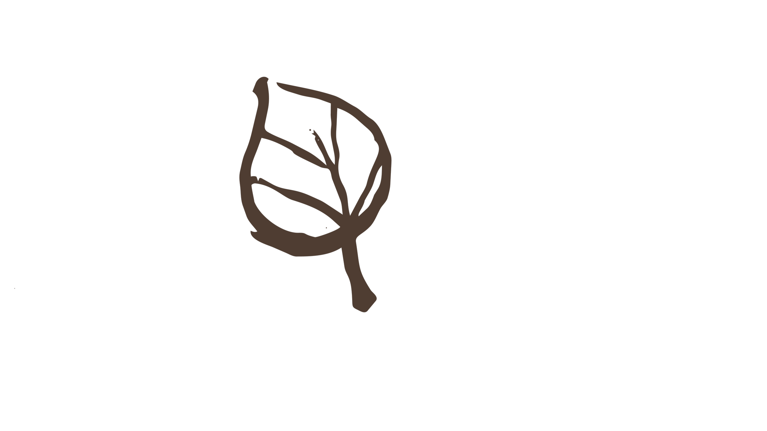 Black background with a brown outlined heart and an abstract leaf inside it.