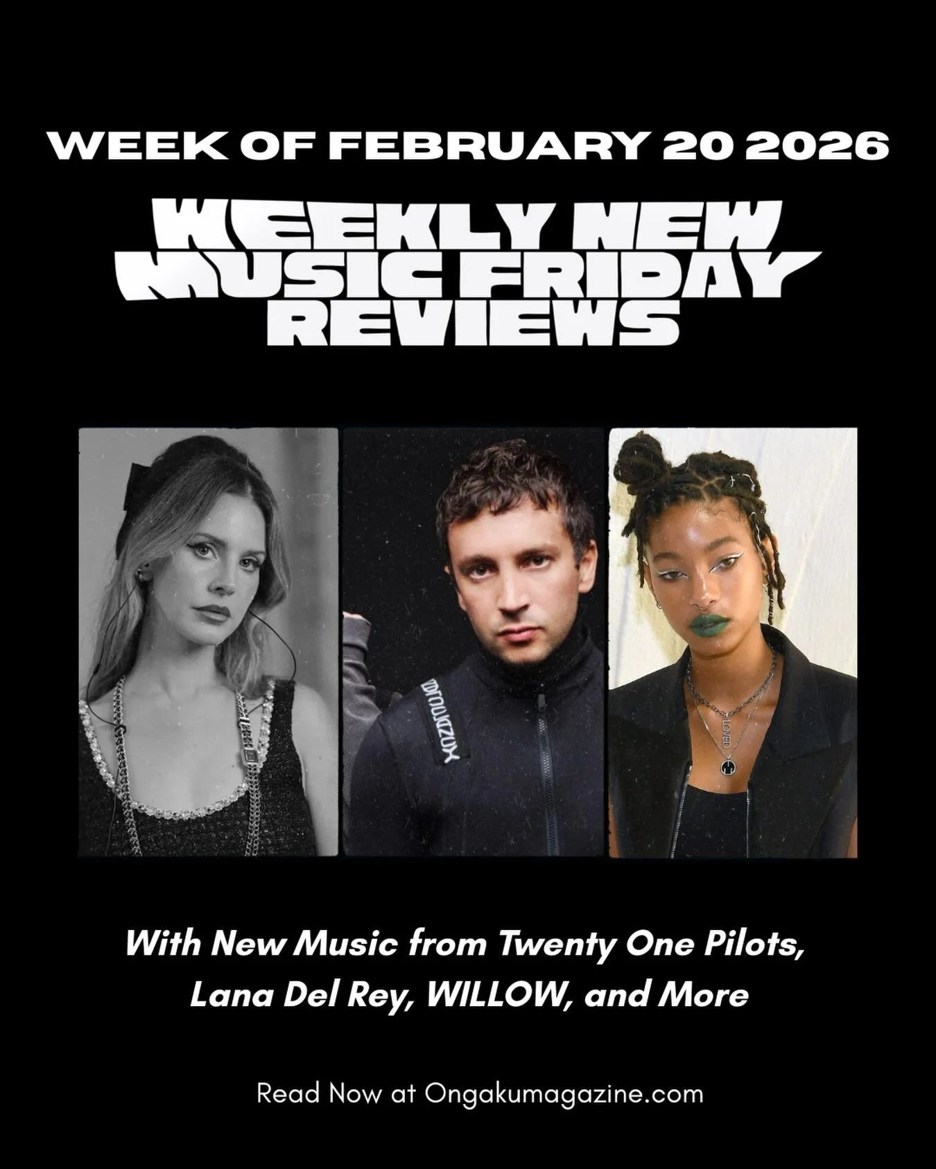 @twentyonepilots @honeymoon @willowsmith take control of this week&rsquo;s #newmusicfriday (Week of February 20th, 2026)! 🎵 For anyone interested in #musicjournalism check out this week&rsquo;s newest hits and their ratings!! #lanadelrey #21pilots #