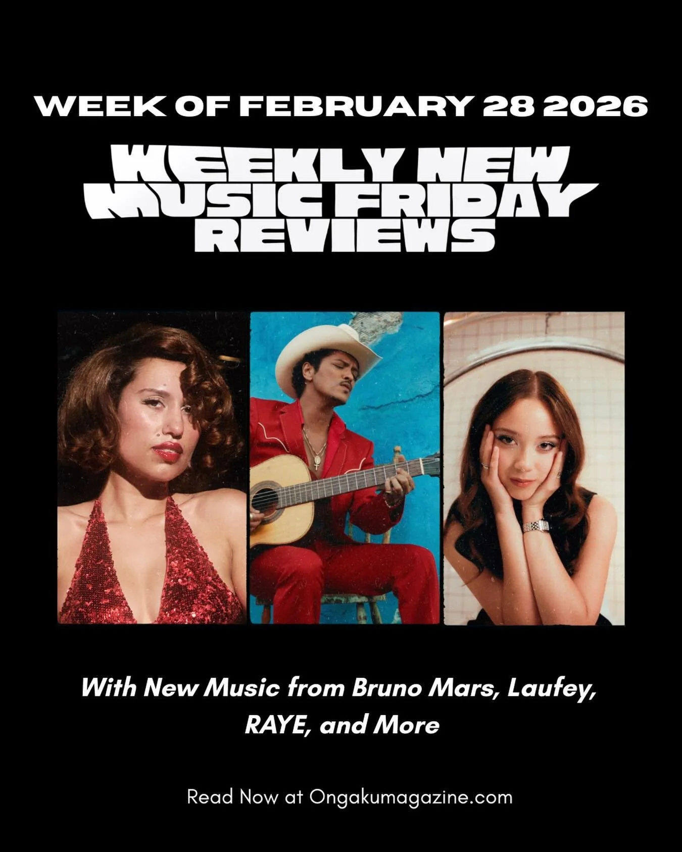 hey! Checkoutthenewmusic from #newmusicfridays week of February 28th: we have Bruno mars @brunomars , Laufey @laufey ,RAYE @raye , and so much more! Check it out. Link in bio.