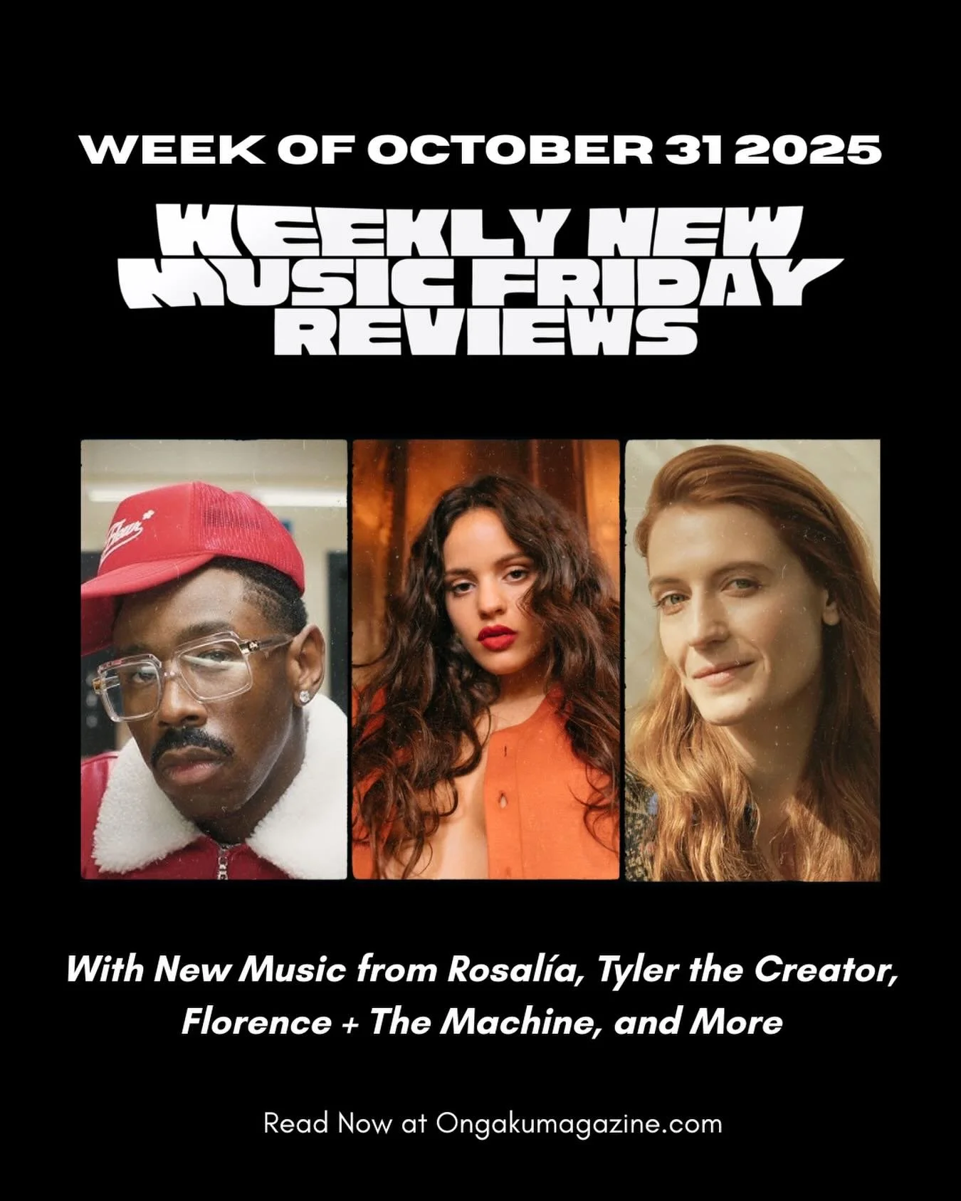 Happy Halloween 🎃 new music Friday October 31st: Rosal&iacute;a, Tyler the Creator, Florence + The Machine and so many more!