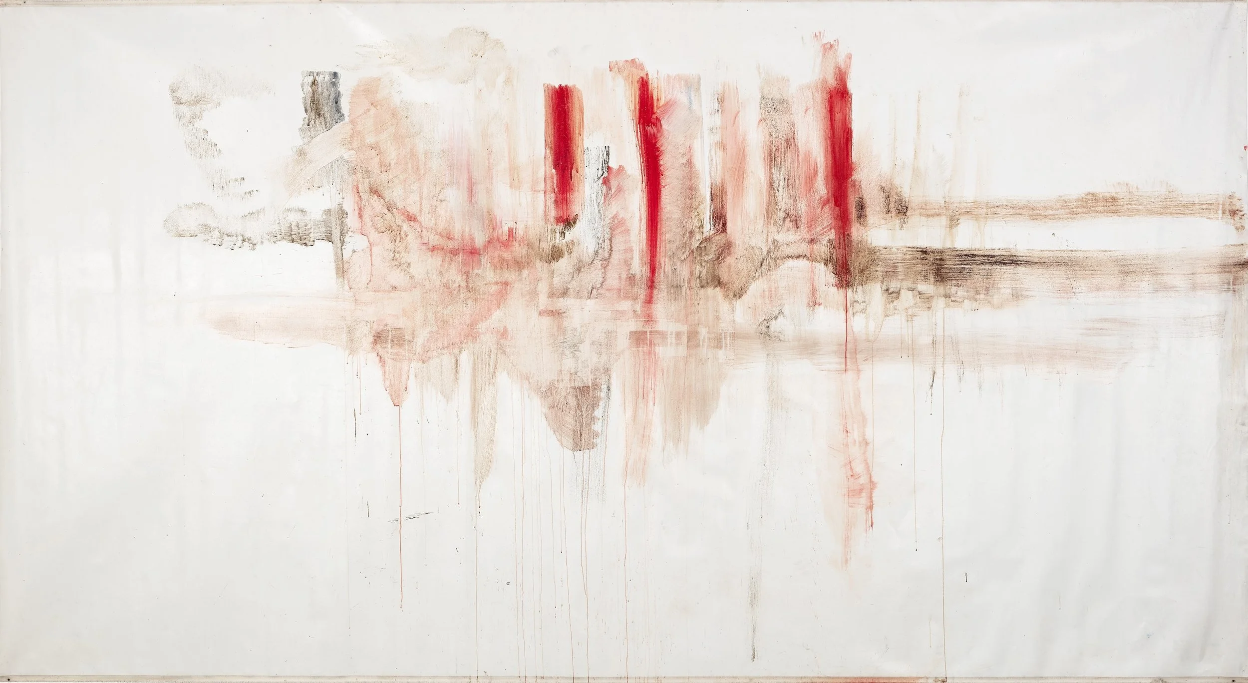 WHITE AND RED HORIZON, 2019 – pigments, sand, bronze powder and natural earth on canvas, cm 200x390