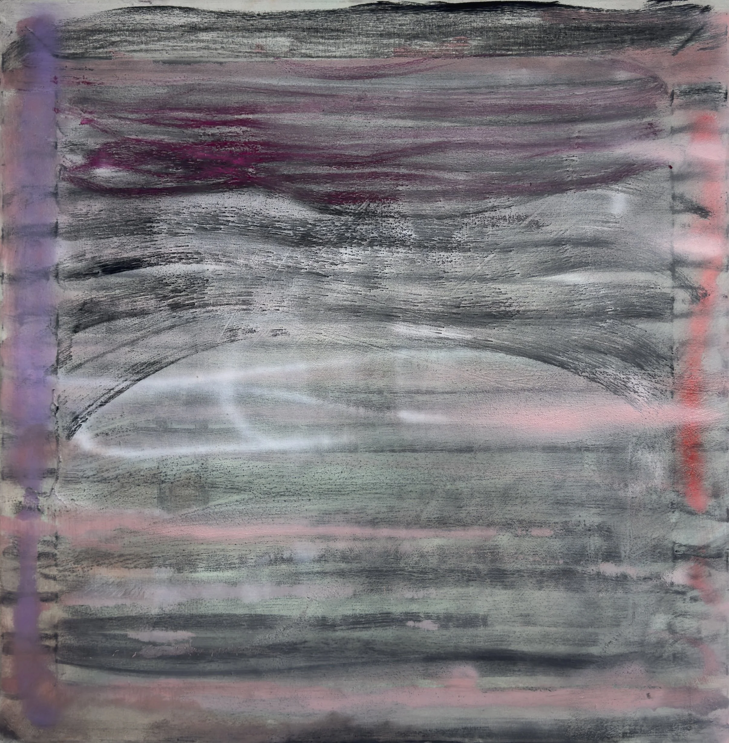 25-4, 2025 –  oil, pigments, spray and oil pastels on canvas, cm 80x80