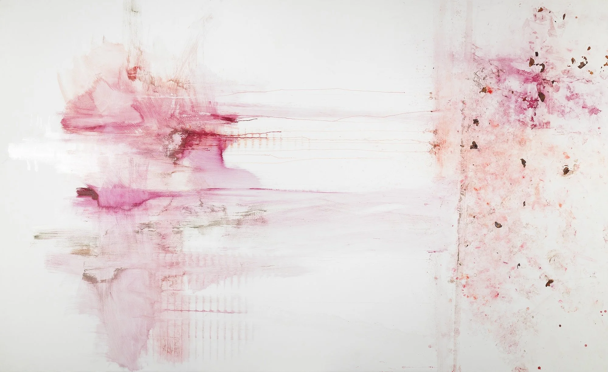 SHAPE OF WATER, 2019 – pigments, sand and petals on canvas, cm 200x345