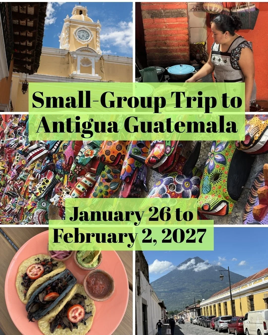 Plan your winter escape to the place known as "The Land of Eternal Spring": Antigua Guatemala! With year-round highs in the upper 70s and lows in the 50's, you can escape the snow, ice, sleet, and rain and bask in the sunshine. 

This late 