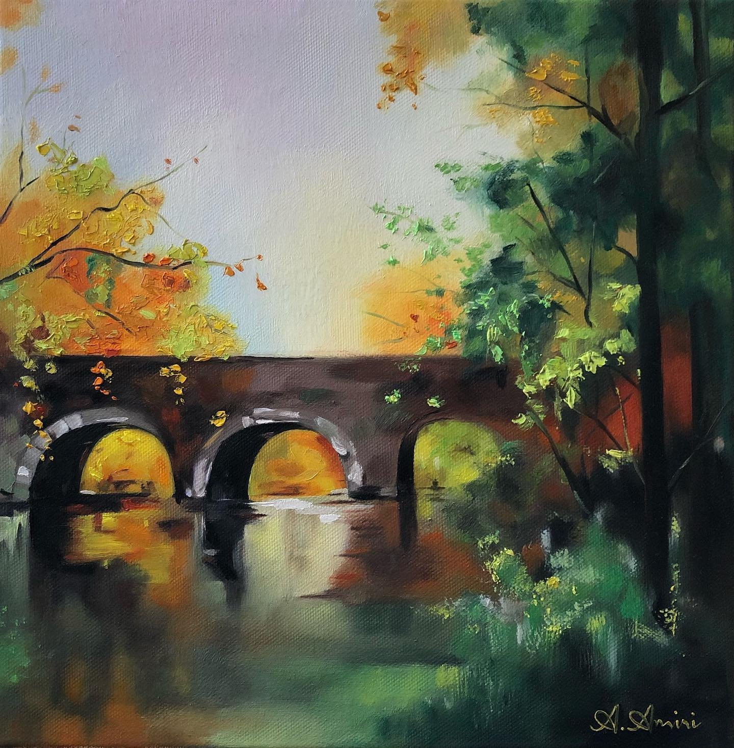 Autumn Bridge, 2021, Knife oil paint on canvas