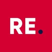 Red background with large white letters 'RE' and a small dark blue dot.