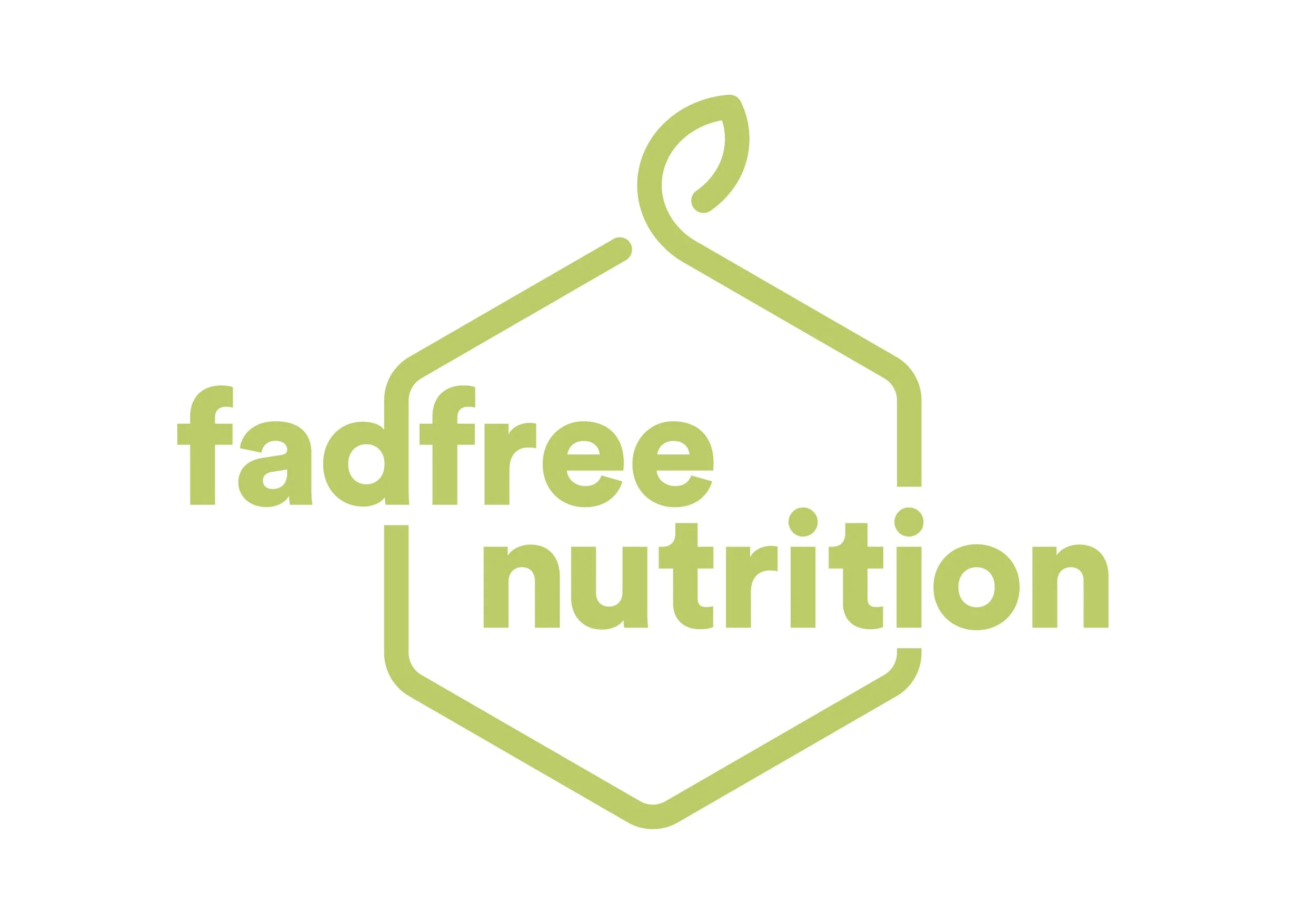 Logo with green outline of a house and the words 'fadfree nutrition' inside.