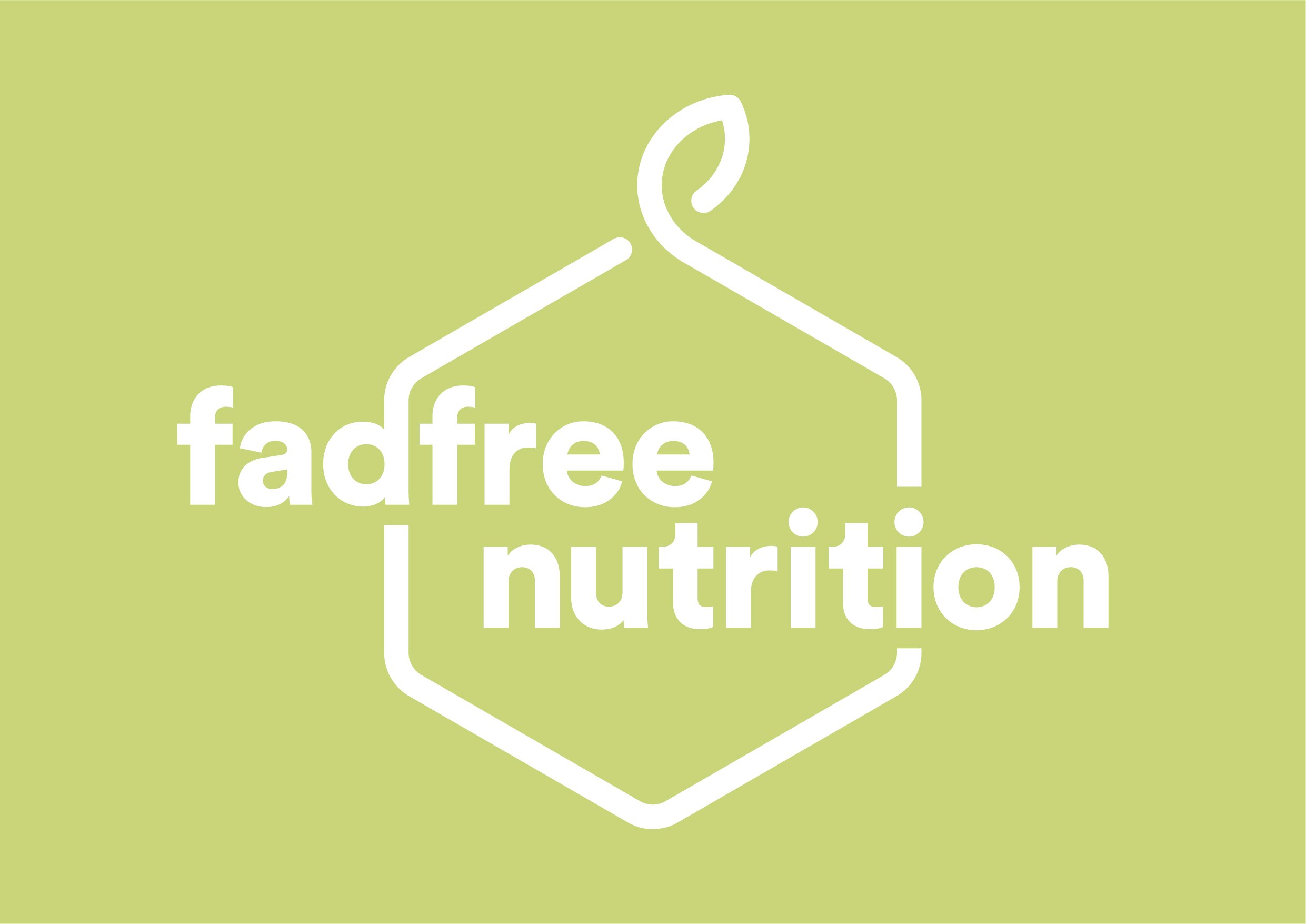 Logo with white outline of a leaf and text "fa free nutrition" on a light green background.