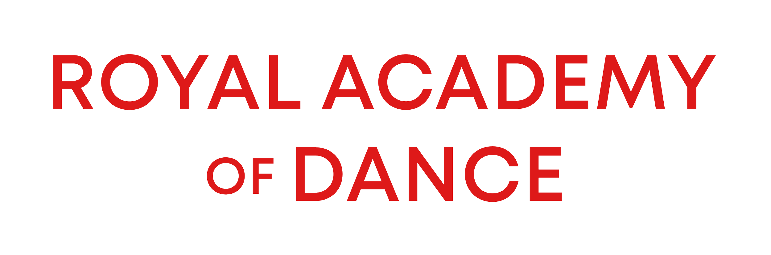 Royal Academy of Dance logo with red text on a black background.