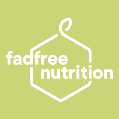 Logo with light green background featuring a stylized hexagon outline with a leaf-shaped top, and the text 'fafree nutrition' inside.