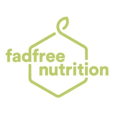 Logo for fadfree nutrition featuring a hexagon outline and green text.