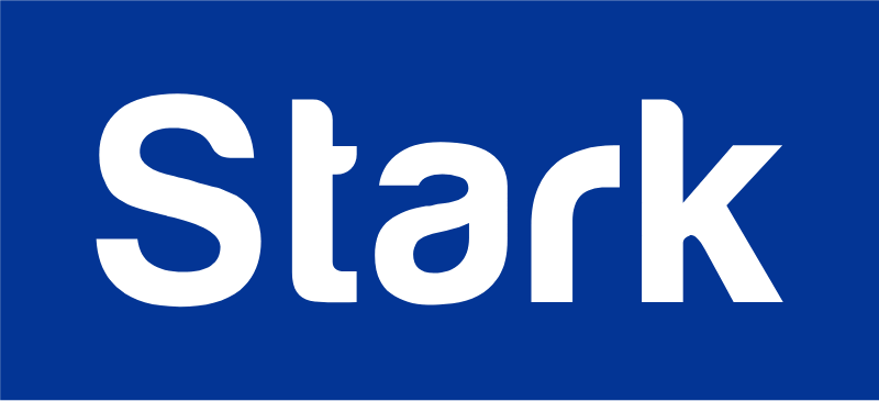 A blue background with the word 'Stark' in large white letters.