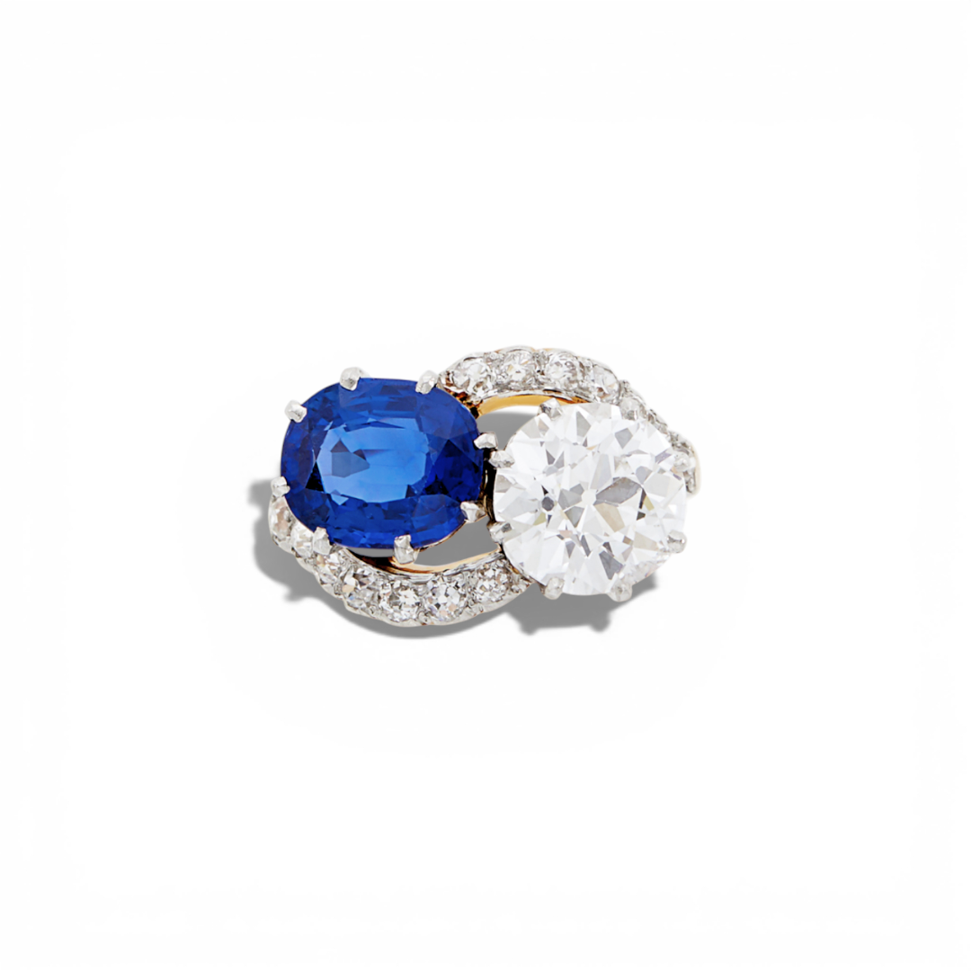 Platinum, 18KYG, Sapphire & Diamond Twin Ring
