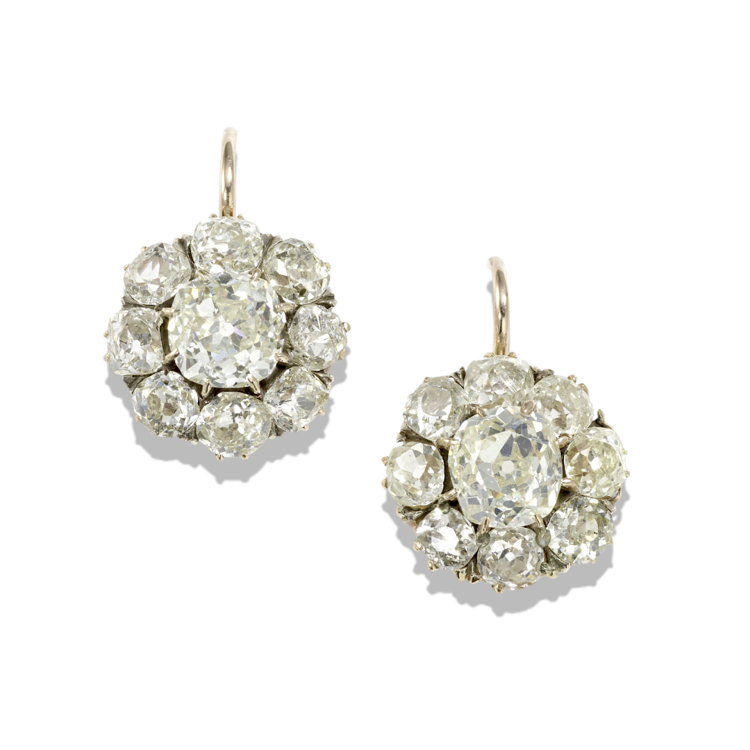 Victorian 18KYG & Diamond Cluster Earrings
