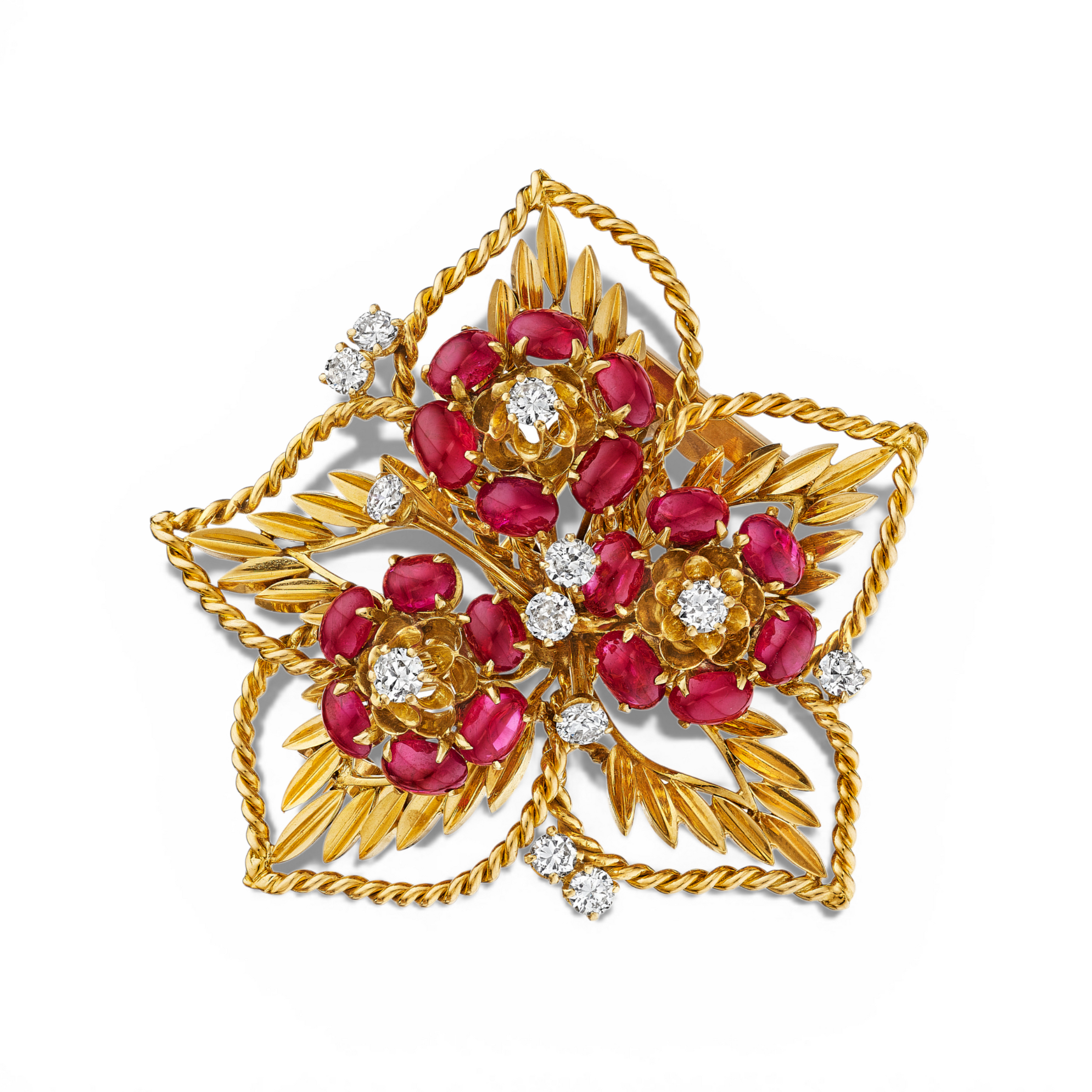 Van Cleef & Arpels 18KYG, Diamond & Ruby Brooch