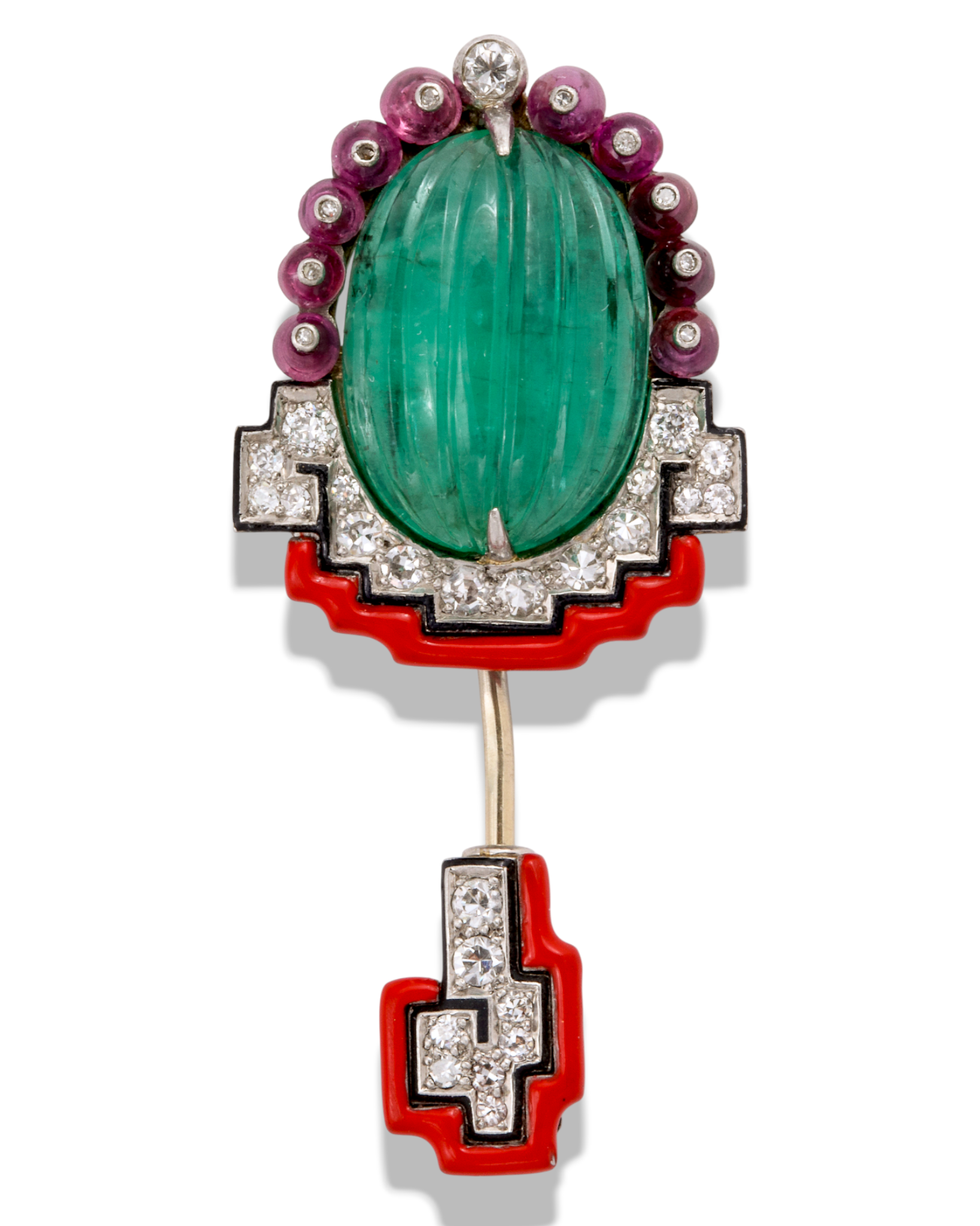  Cartier Art Deco Emerald & Ruby Jabon Pin