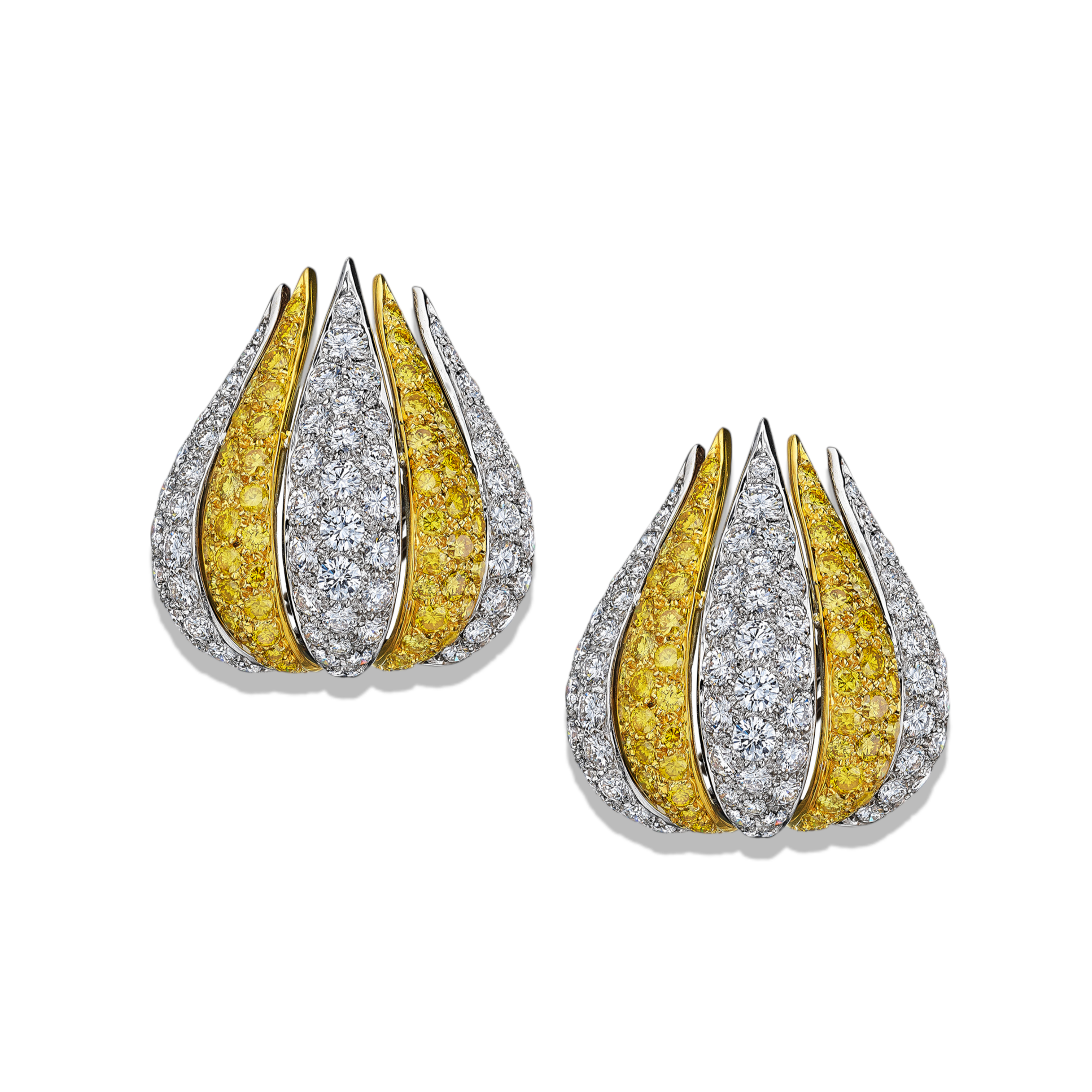  Van Cleef & Arpels Platinum, 18KYG, Yellow & Colorless Diamond Earrings