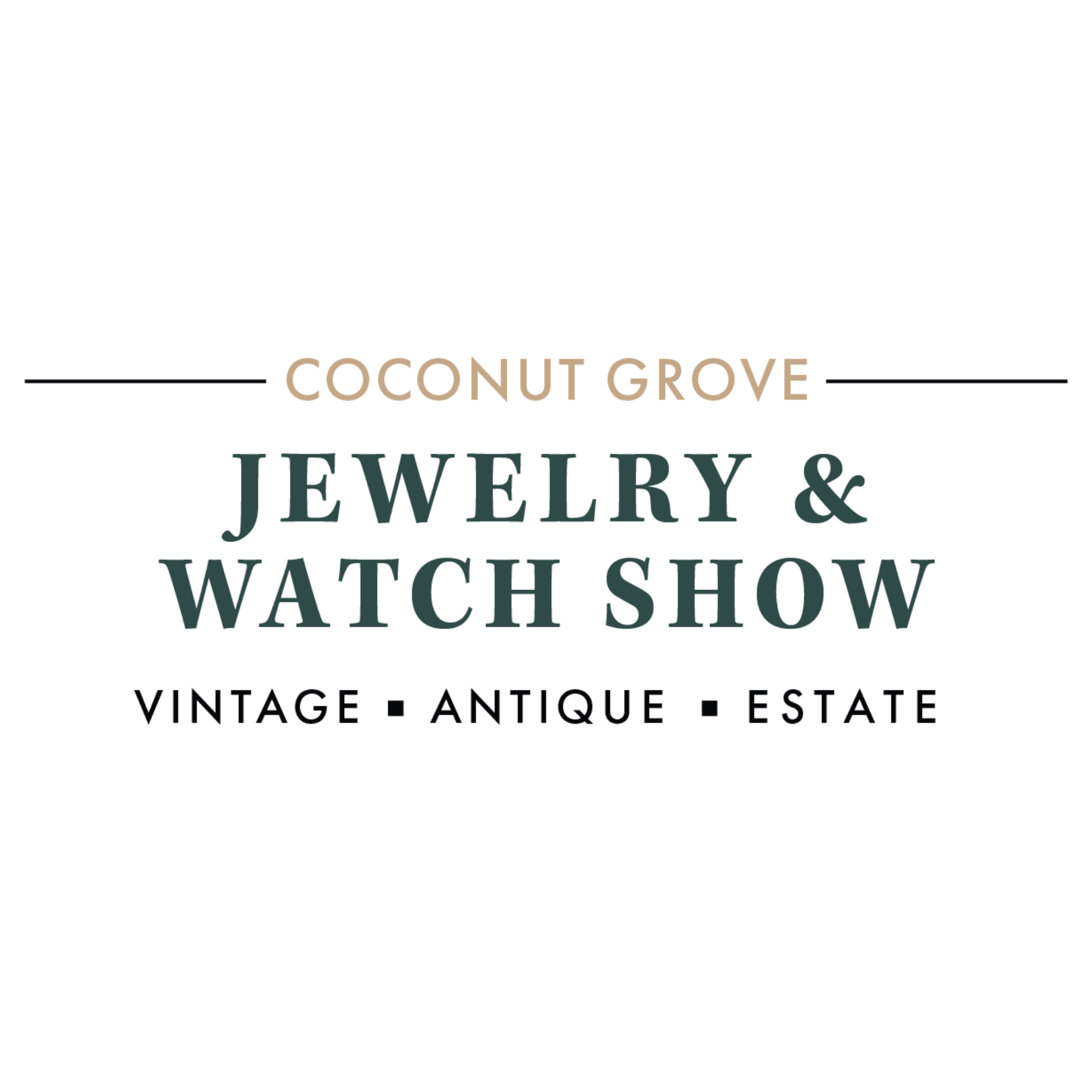 Coconut Grove Jewelry & Watch Show promotional sign with event name and details in various fonts.