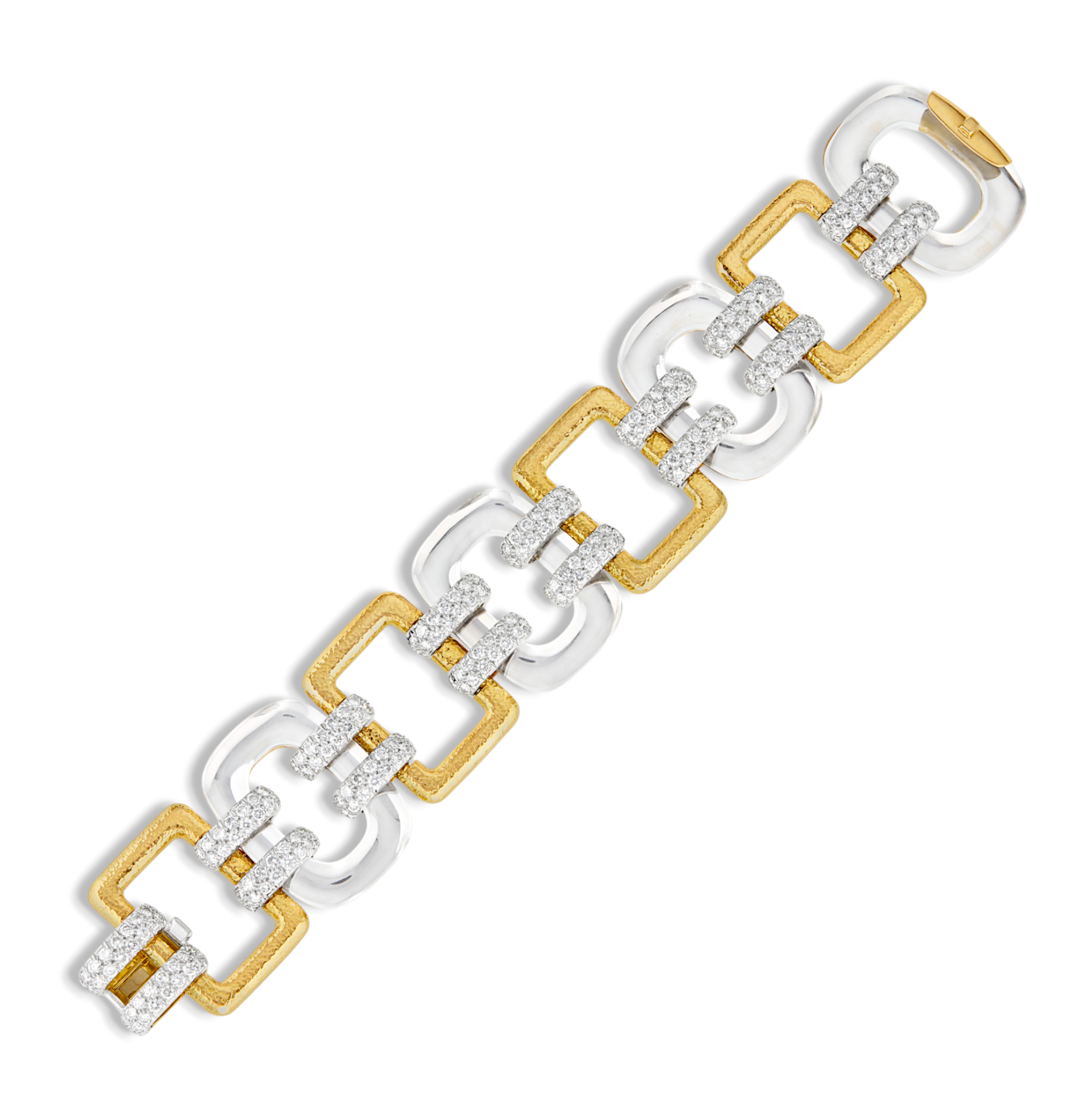 David Webb 18KYG, Rock Crystal & Diamond Bracelet