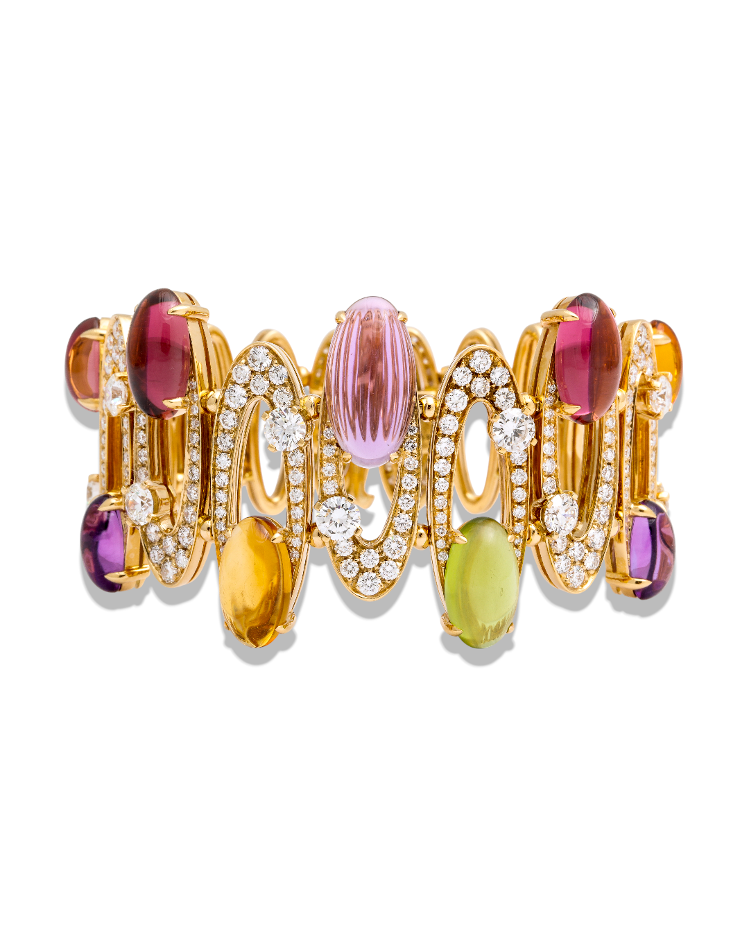 Bulgari 18KYG, Diamond & Gem Bracelet