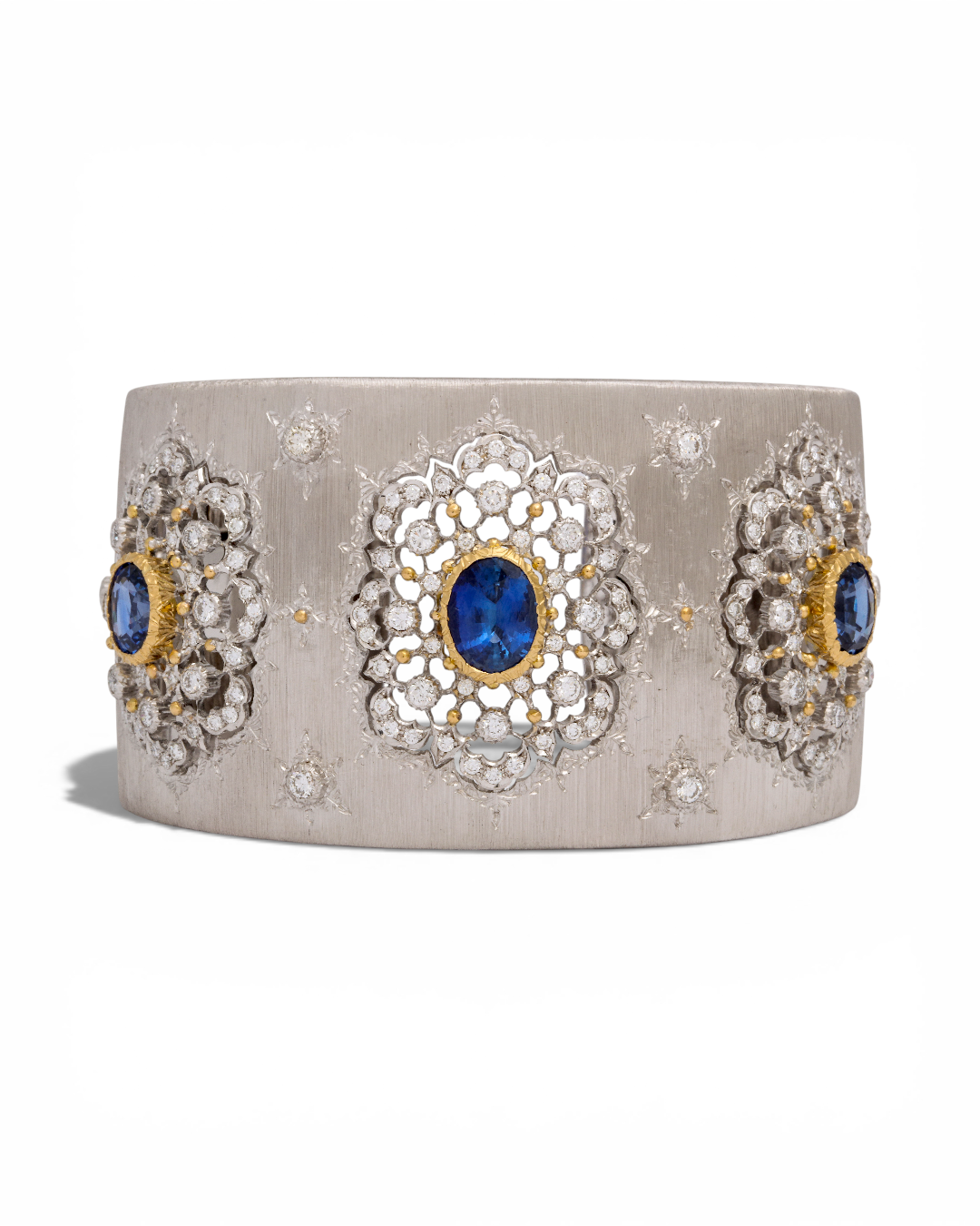 Buccellati 18KWG, Sapphire & Diamond Cuff
