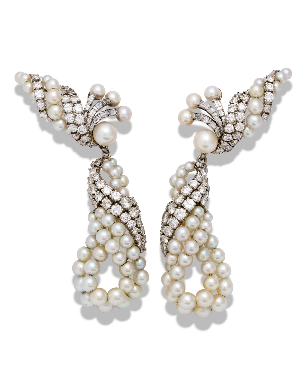 Cultured Pearl & Diamond Earrings c1930