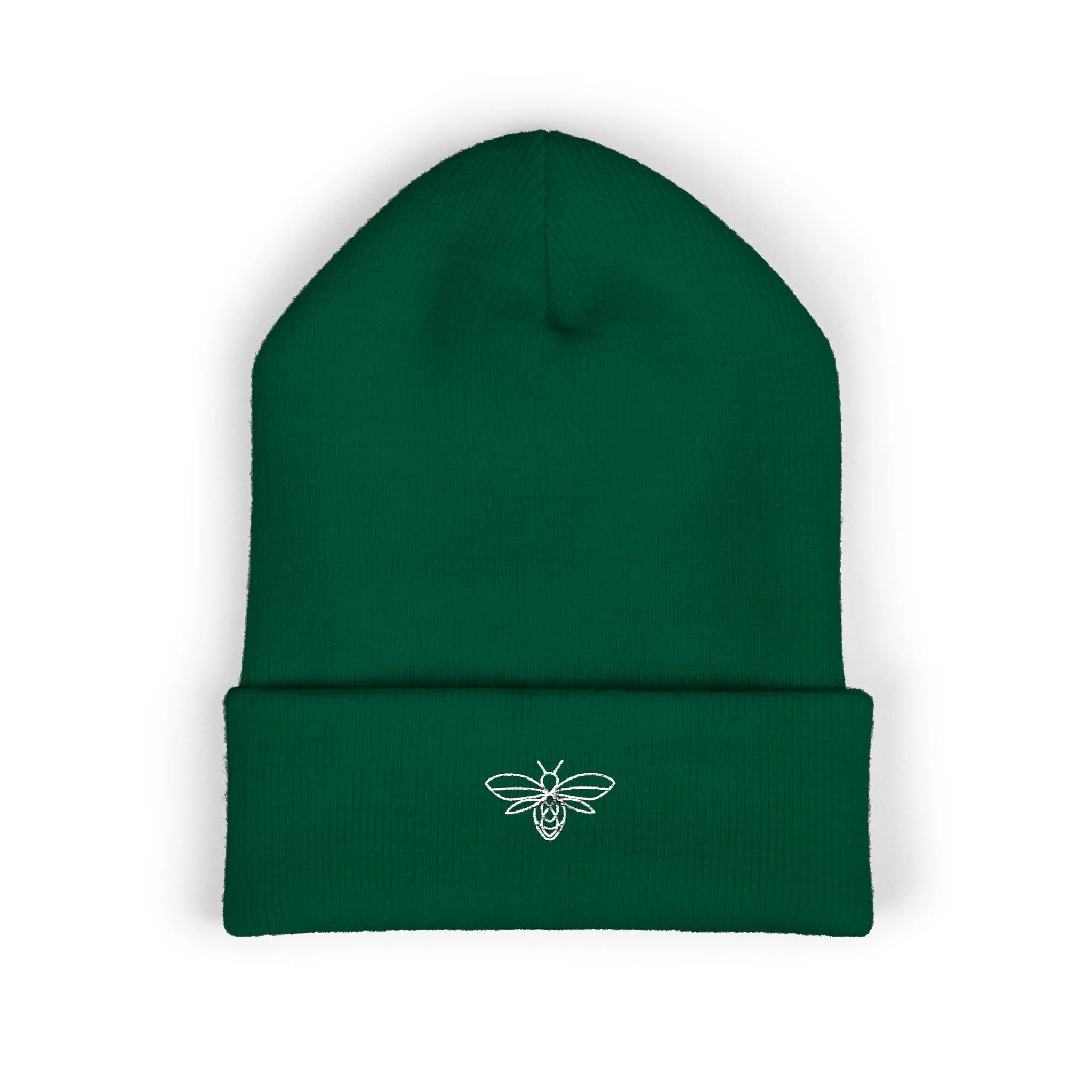 Embroidered Bee Cuffed Beanie — Yellow Knit Hat