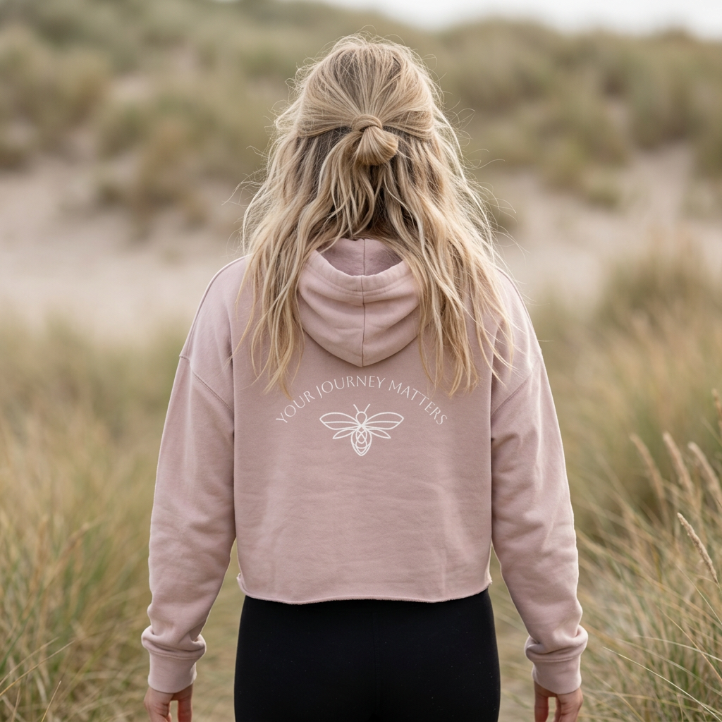 Cropped Hoodie — Minimalist White Bee Graphic