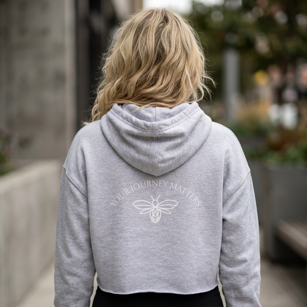 Cropped Hoodie — Minimalist White Bee Graphic
