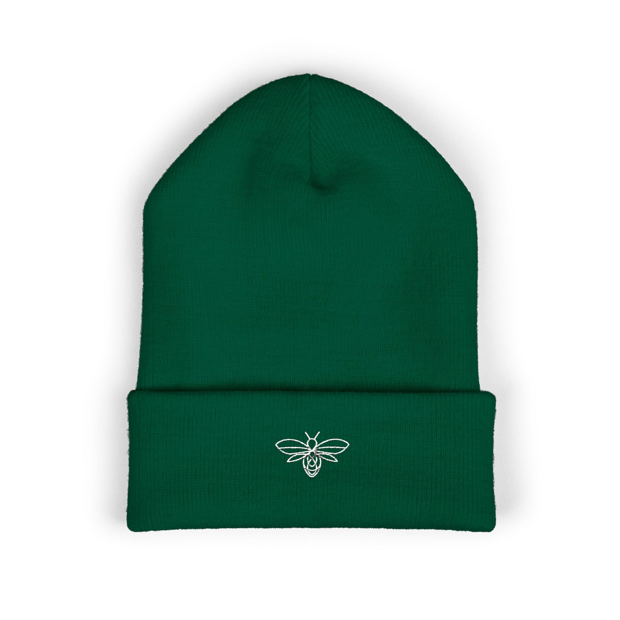 Embroidered Bee Cuffed Beanie — Yellow Knit Hat