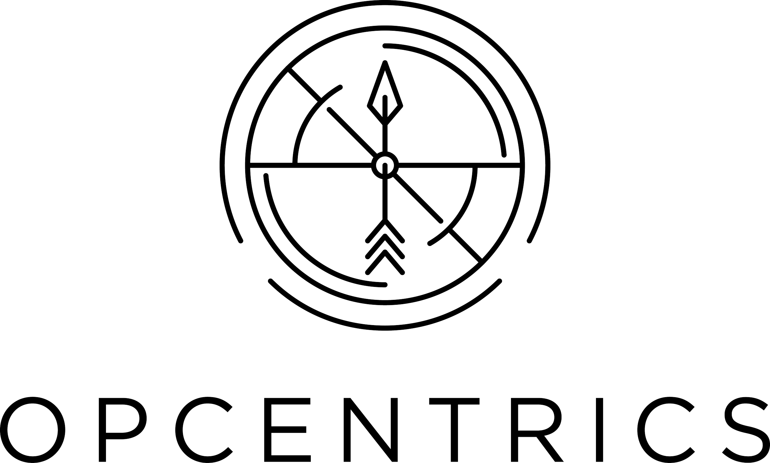 A logo featuring a clock with stylized arrows and lines and the text 'OPCENTRICS' below it.