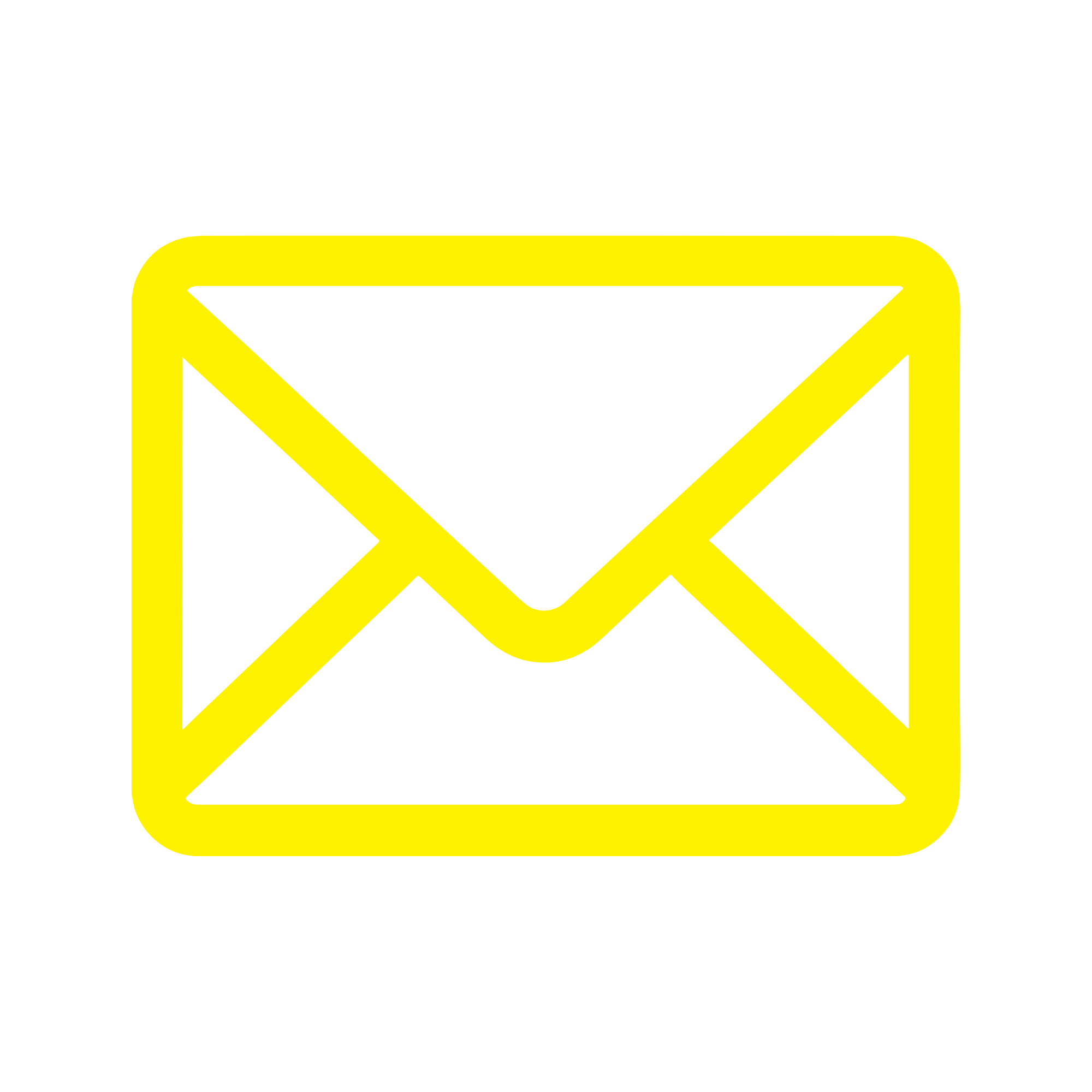 Yellow outline icon of an envelope on a black background.