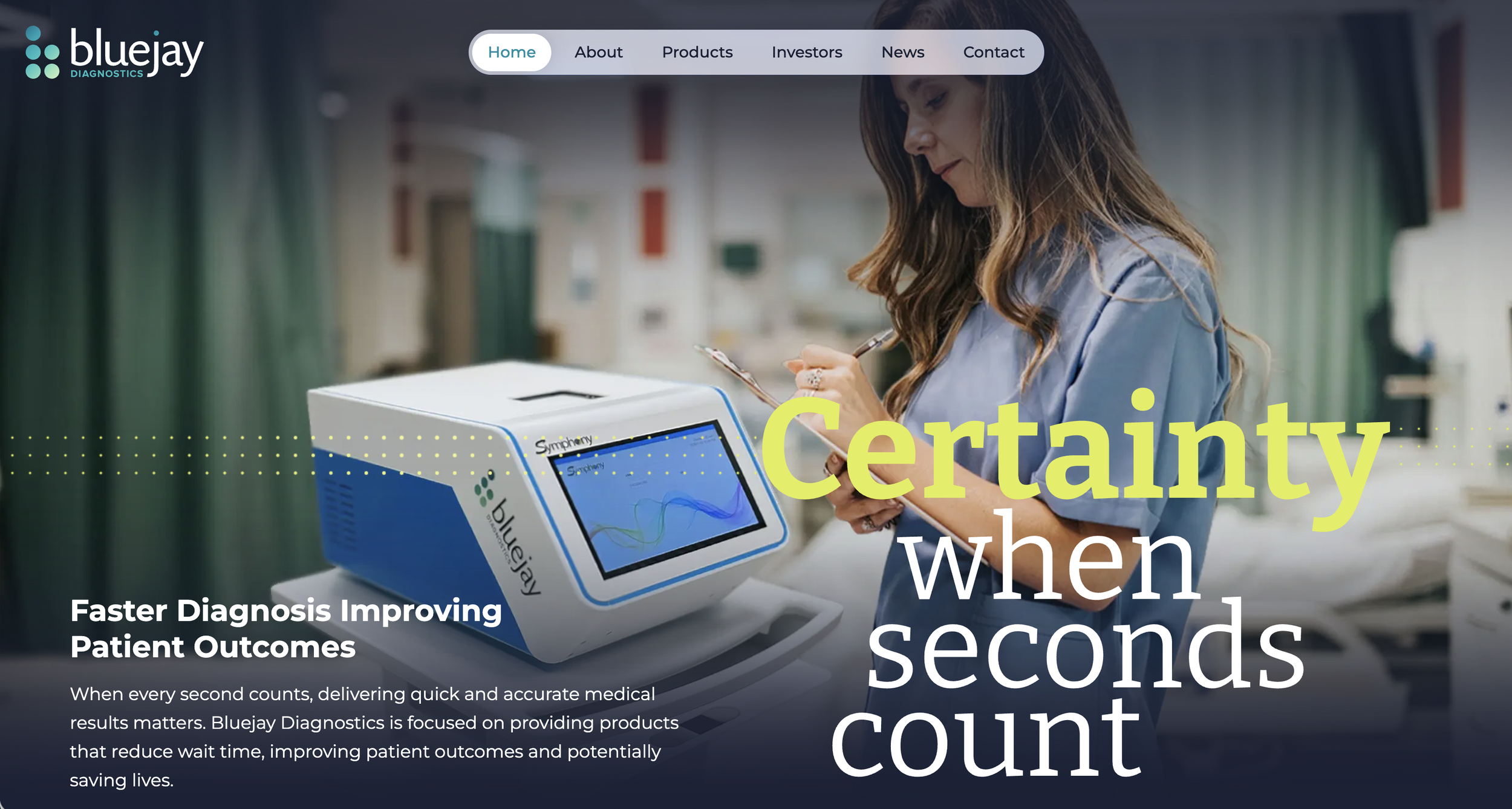 Screenshot of Bluejay Diagnostics homepage